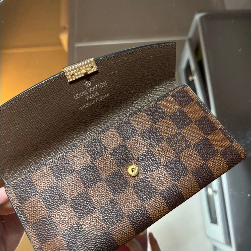 Louis Vuitton Brown Damier Ebène Long Wallet with Gold LV Hardware